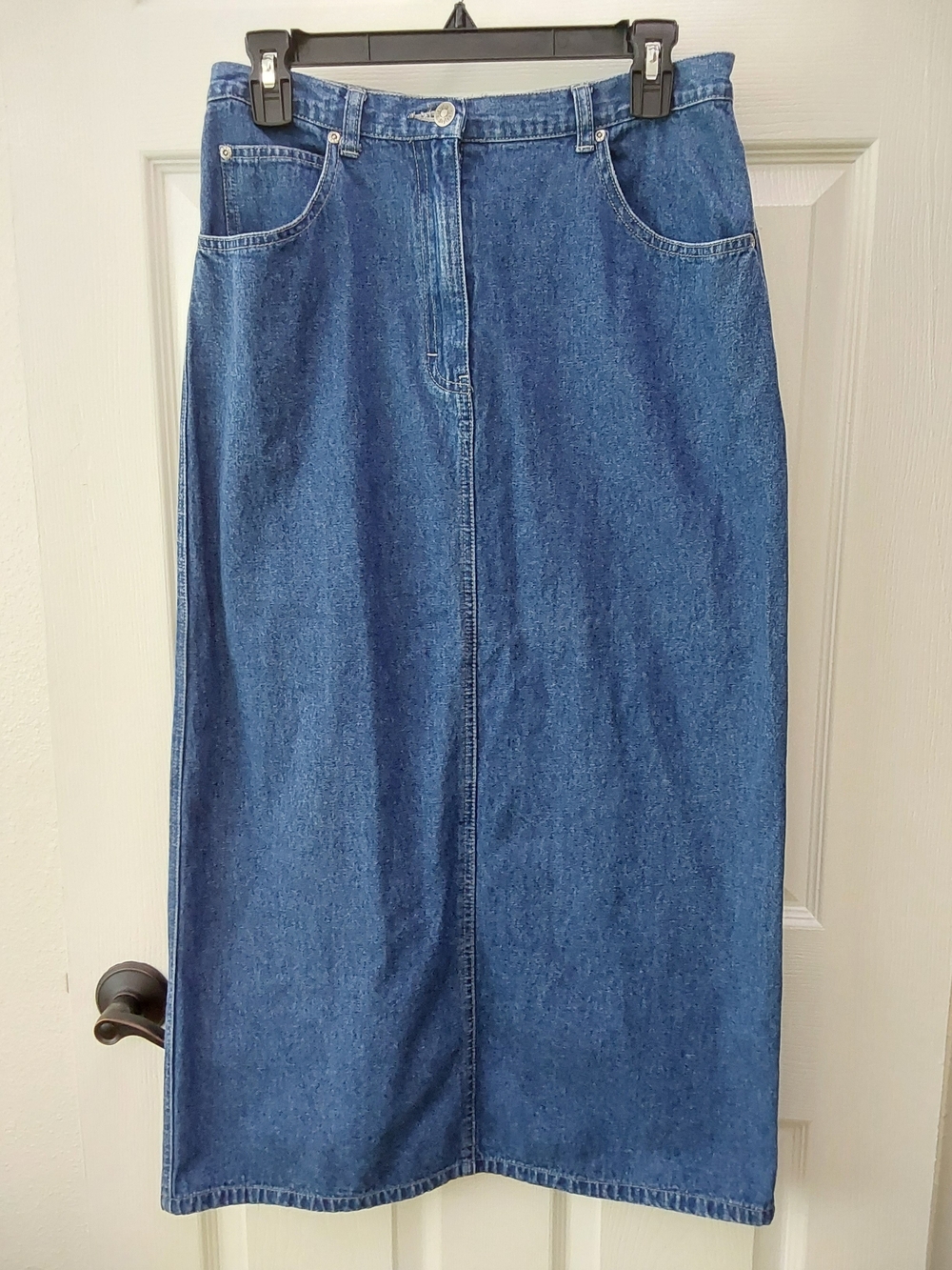 Classic Blue Denim Midi Skirt